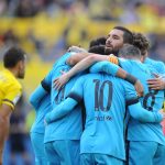 LAS PALMAS, SPAIN - FEBRUARY 20: Arda Turan of FC Barcelona celebrates with teammates after Neymar scored Barcelona's 2nd goal during the La Liga match between UD Las Palmas and FC Barcelona at Estadio Gran Canaria on February 20, 2016 in Las Palmas, Spain. (Photo by Denis Doyle/Getty Images)